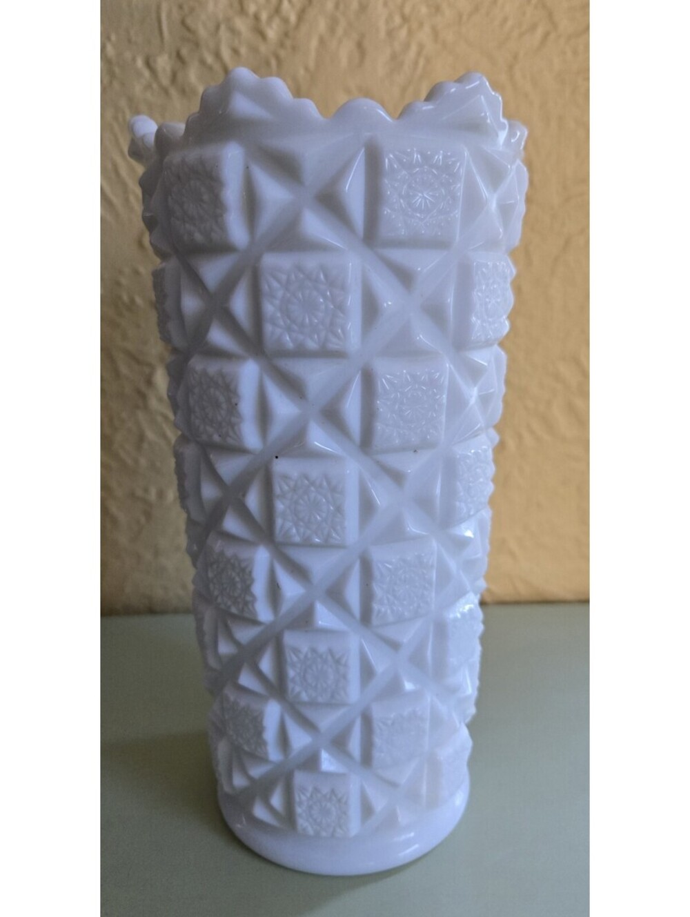 Vintage Westmoreland "Old Quilt" Pattern 9.25" Tall Milk Glass Vase B#25